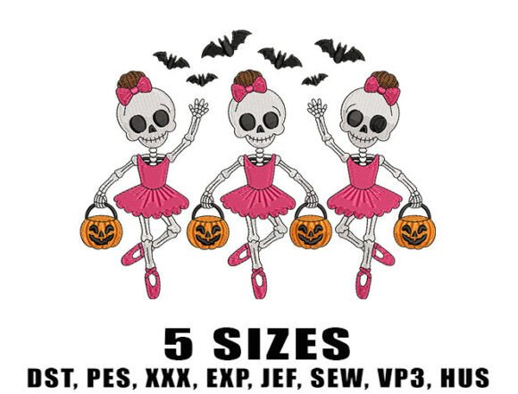 Ballerina Skeleton Embroidery Design