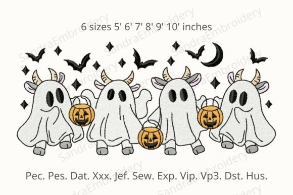Cow Ghosts Halloween Embroidery Design
