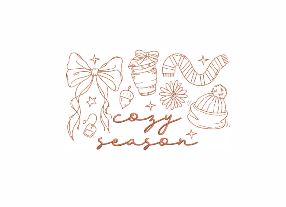 Cozy Season Redwork Embroidery Design
