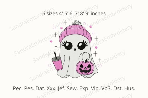 Cute Ghost Girl Halloween Embroidery Design