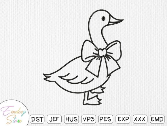 Cute Goose with Bow Embroidery
