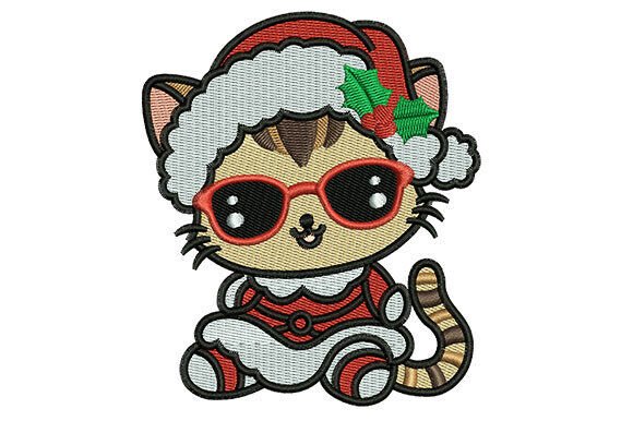 Cute Santa Kitty Embroidery Design