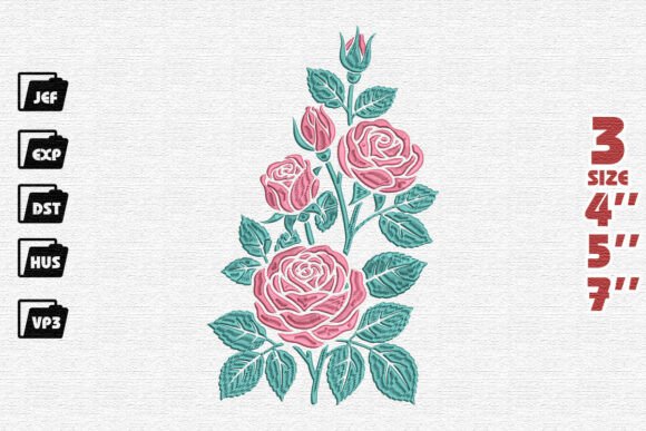 Elegant Rose Branch Embroidery