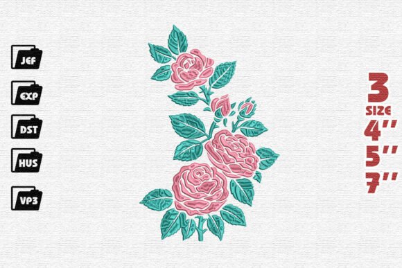 Elegant Rose Floral Embroidery