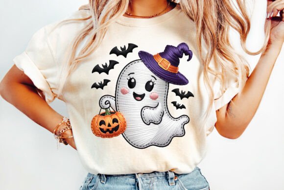 Faux Embroidery Halloween Ghost PNG