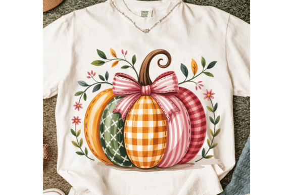Faux Embroidery Patchwork Pumpkin PNG Bo