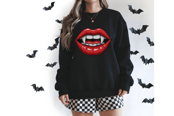 Feminine Vampire Lips Faux Embroidery