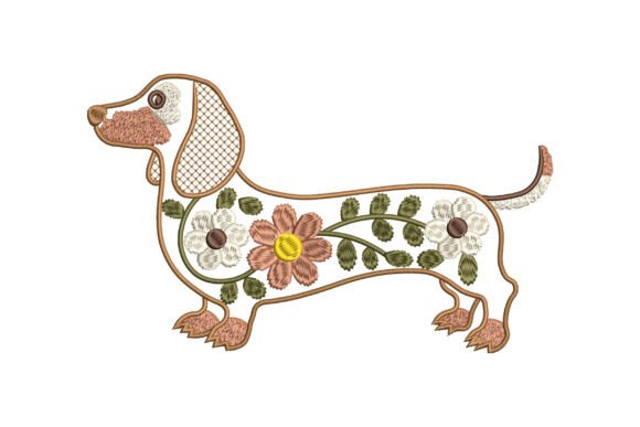 Floral Dachshund Dog Embroidery