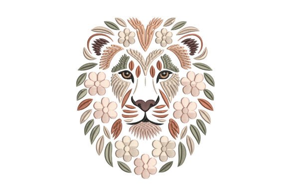 Floral Lion Head Embroidery Design