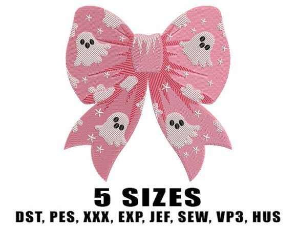 Ghosty Pink Bow Embroidery Design
