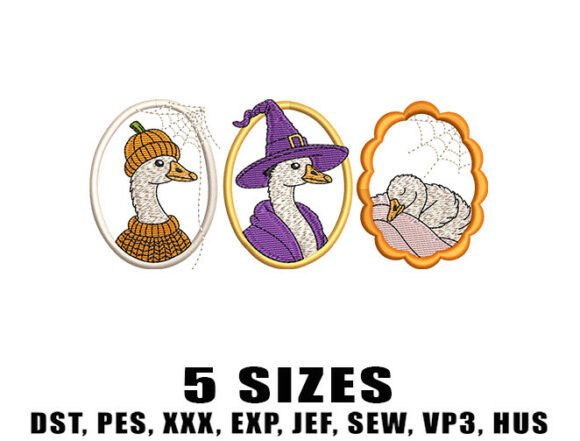 Goose Oval Frame Embroidery Design