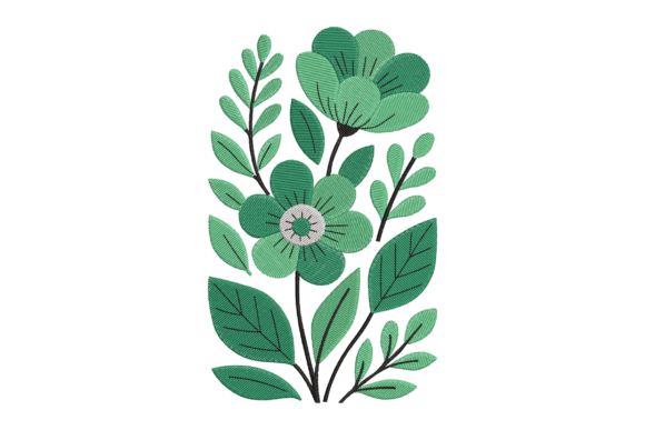 Green Floral Embroidery Design