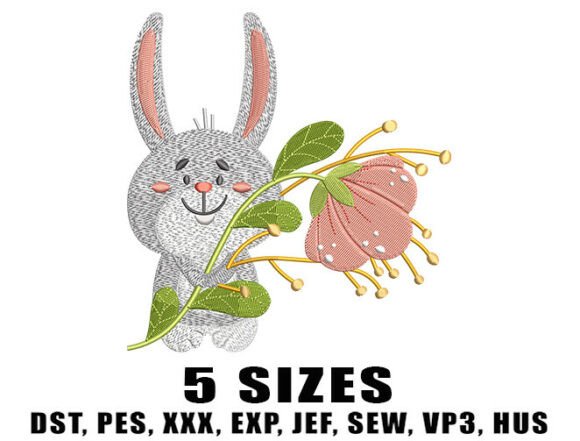 Happy Bunny Floral Embroidery Design