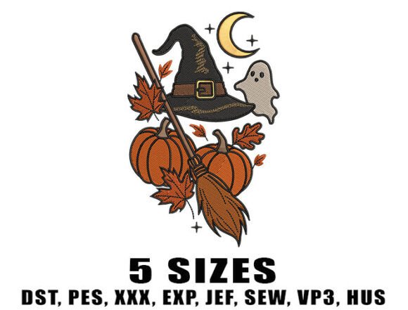 Moon Witch Broom Embroidery Designs