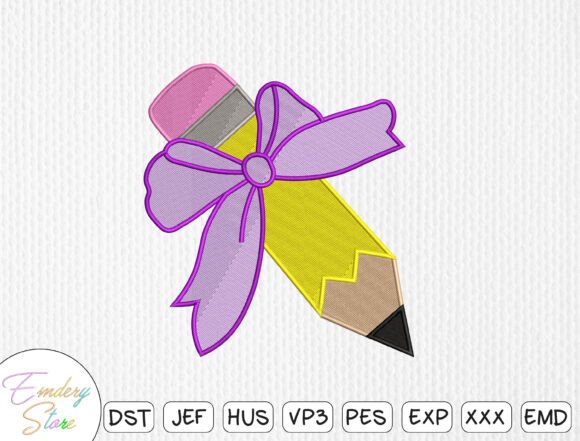 Pencil with Bow Embroidery Design