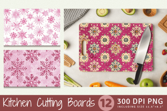 Pink Snowflakes Embroidery Cutting Board