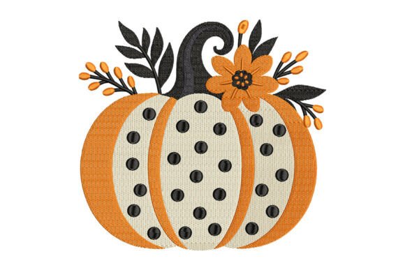 Polka Dot Pumpkin with Floral Embroidery