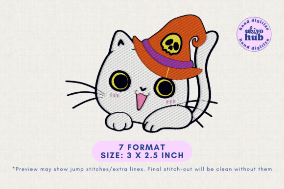 Spooky Skull Halloween Cat Embroidery